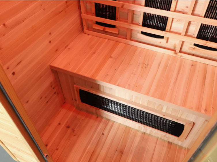Burlington 2-Person Outdoor Infared Sauna in Hemlock with Weatherproof Cabin, Metal Roof and Bluetooth Sound System