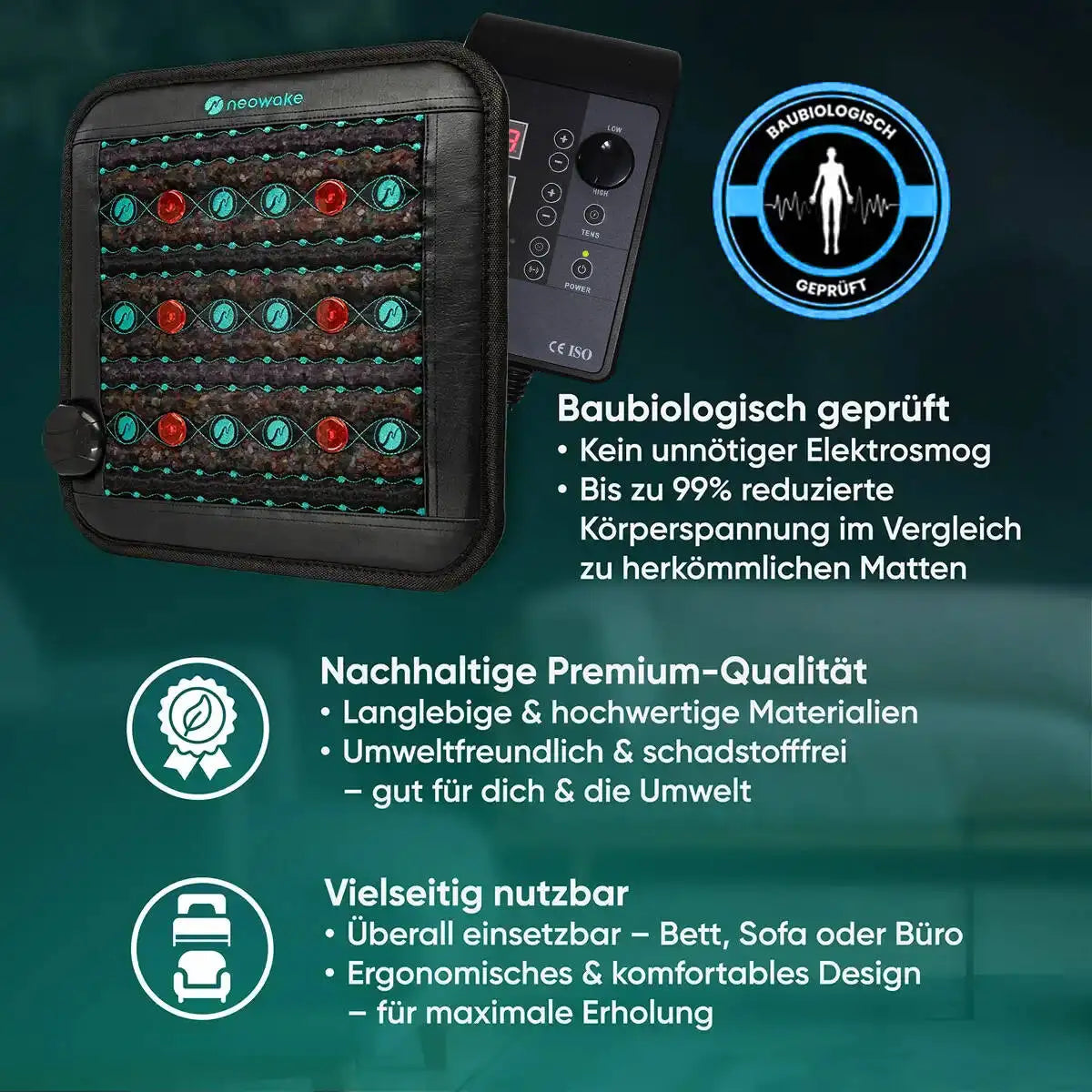 PEMF Photon Energy Massage Cushion Natural Jade Infrared Treatment Pad 45X45Cm Negative Ion Pad for Relieve Body Pain Relax