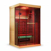 Full Spectrum 1-2 Person Infrared Sauna | Canadian Hemlock | Resonance Speaker | Panoramic Tempered Glass Door